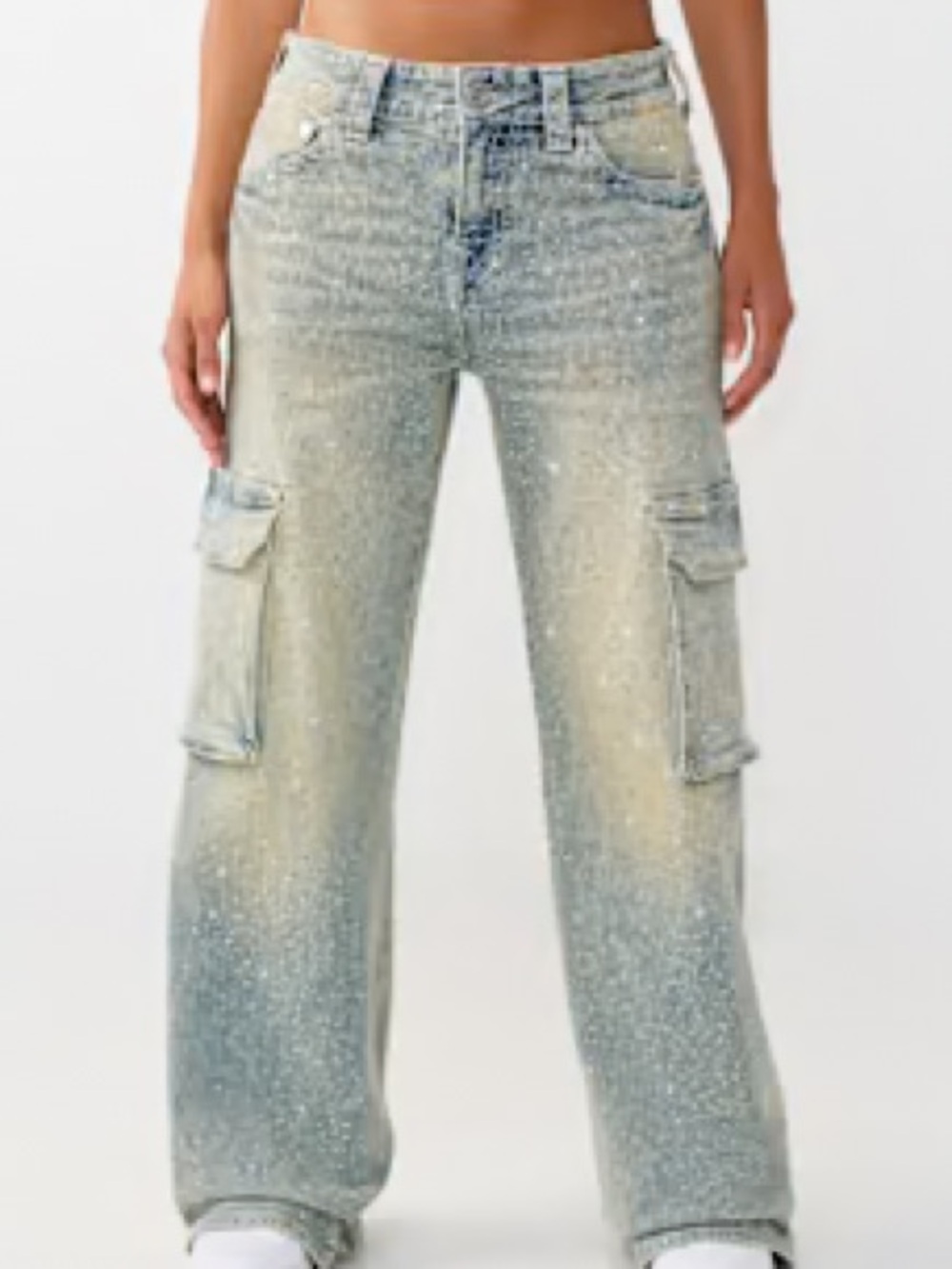 True Religion Bobbi Mid Rise Crystal Flap Baggy Cargo Jean - Picture 3 of 16